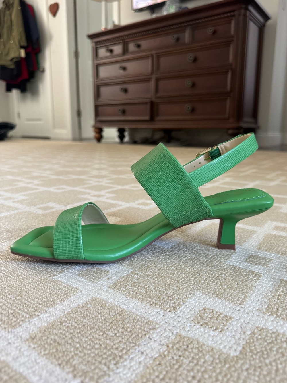 Alex Marie Barbra Leather Slingback Kitten Heel Sandals Tropical Leaf Green 10 - Picture 9 of 17